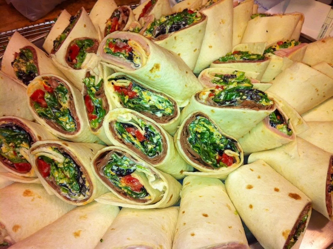 Catering tray of fresh wraps