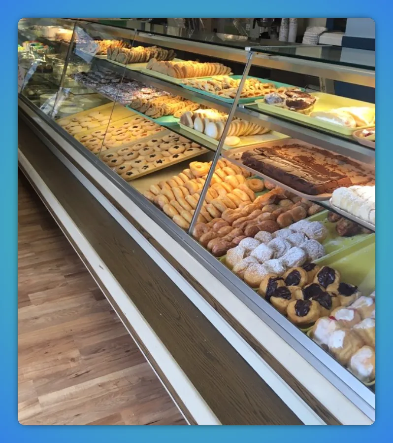Krency's bakery display case full of pastries