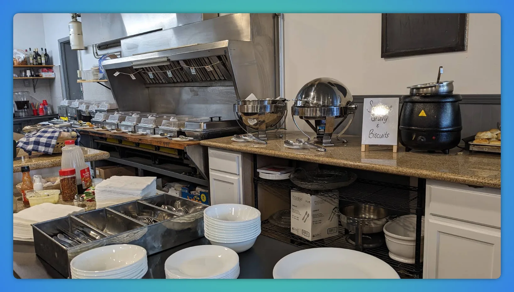 Saturday morning brunch buffet setup