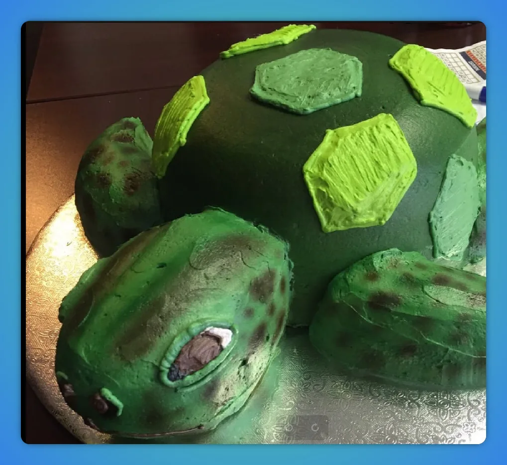 Custom turtle-shaped novelty cake